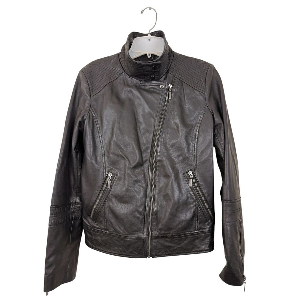 Bernardo Motorcycle Jacket Zippers Genuine Leather Womens Sz Small Black Moto